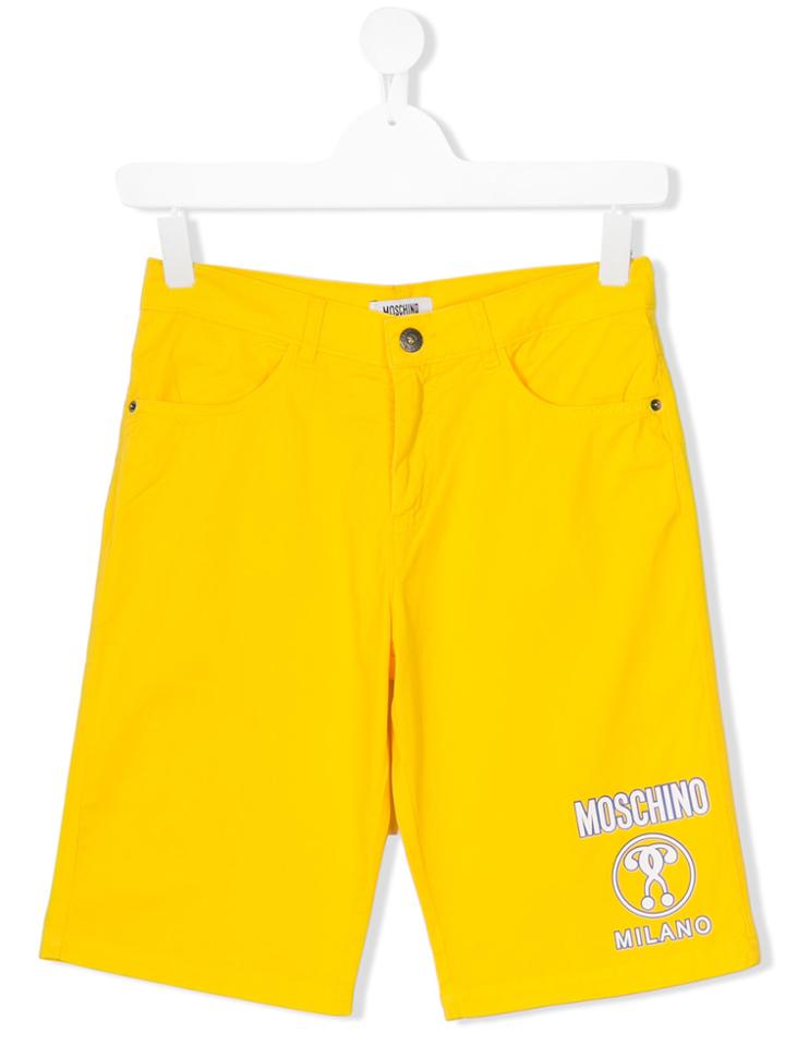 Moschino Kids Logo Print Casual Shorts - Yellow & Orange