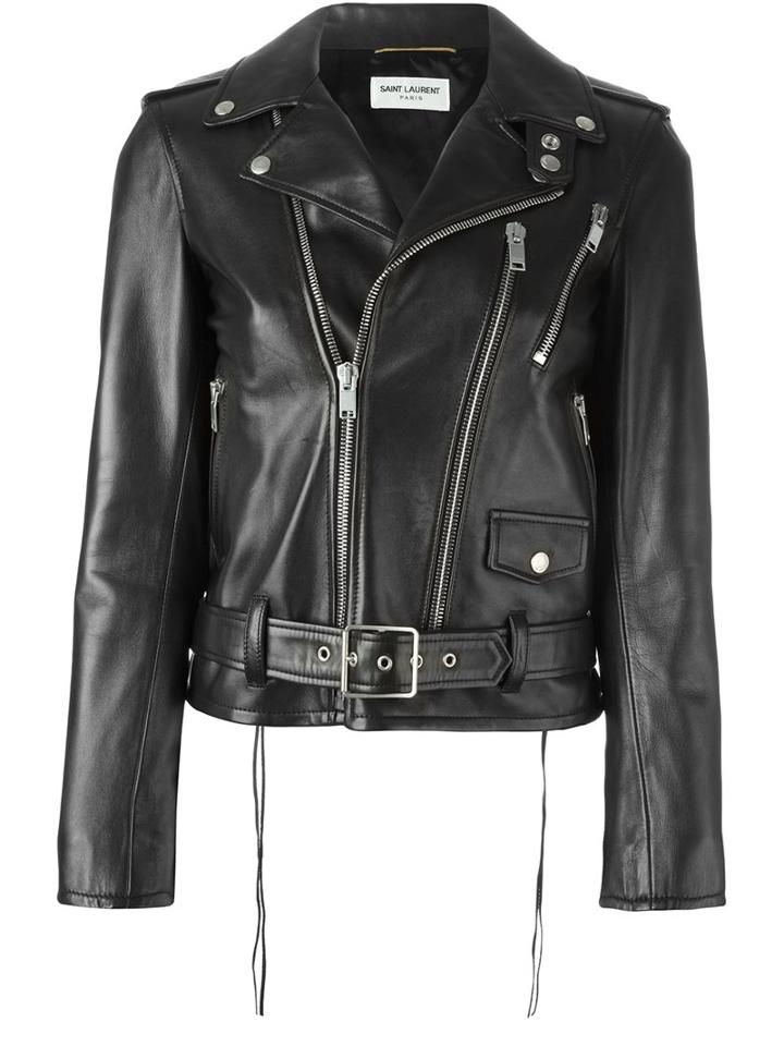 Saint Laurent Classic Motorcycle Jacket, Women's, Size: 44, Black, Cupro/cotton/lamb Skin