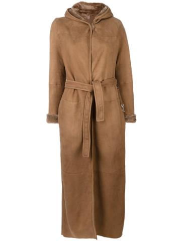 's Max Mara Long Sheepskin Wrap Coat, Women's, Size: 42, Brown, Lamb Skin/lamb Fur
