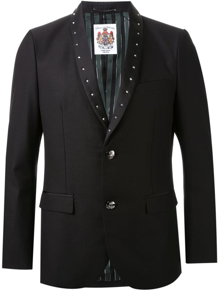 Education From Youngmachines Studded Lapels Blazer, Men's, Size: 3, Black, Polyester/cupro/rayon