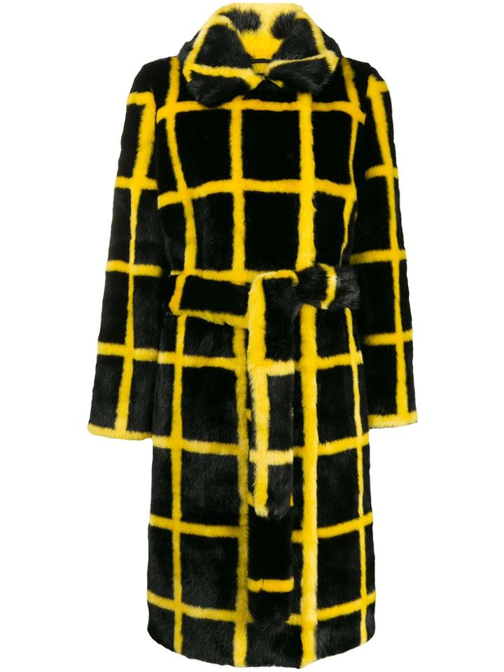 Stand Studio Checked Faux Fur Coat - Black