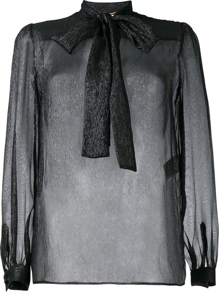 Saint Laurent Sheer Lurex Blouse, Women's, Size: 40, Black, Silk/lurex