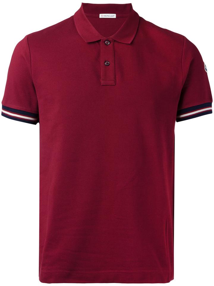 Moncler Striped Trim Polo Shirt, Men's, Size: Medium, Red, Cotton