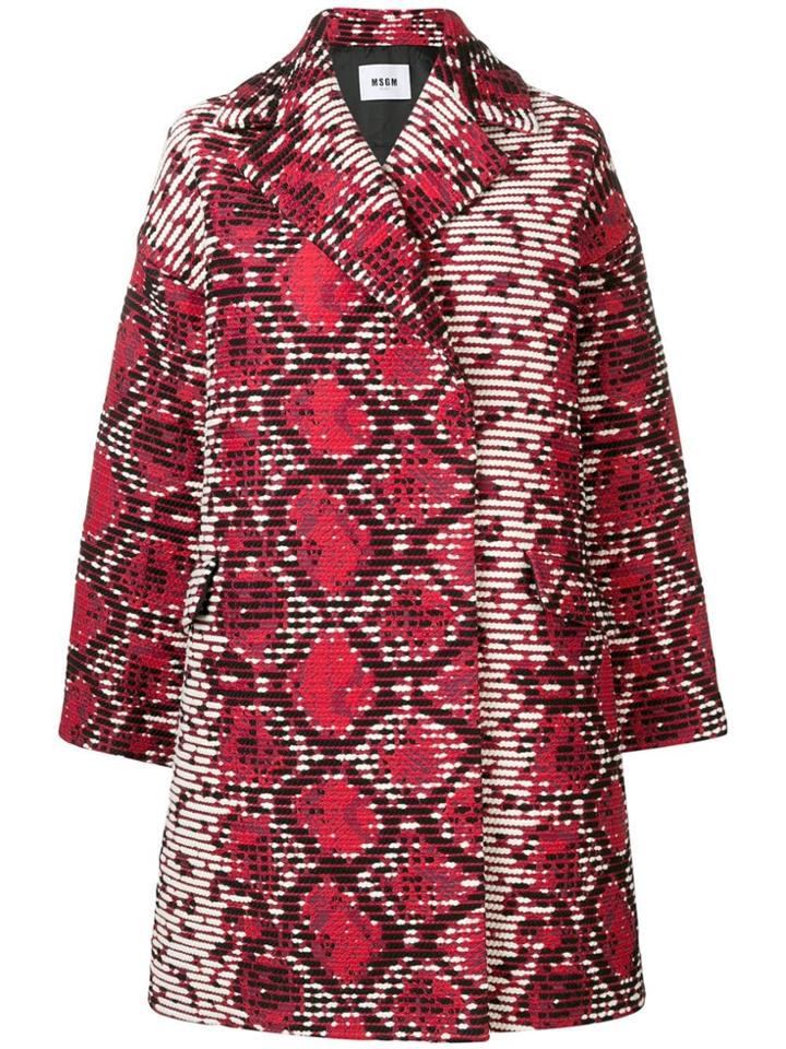 Msgm Abstract Print Midi Coat - Red