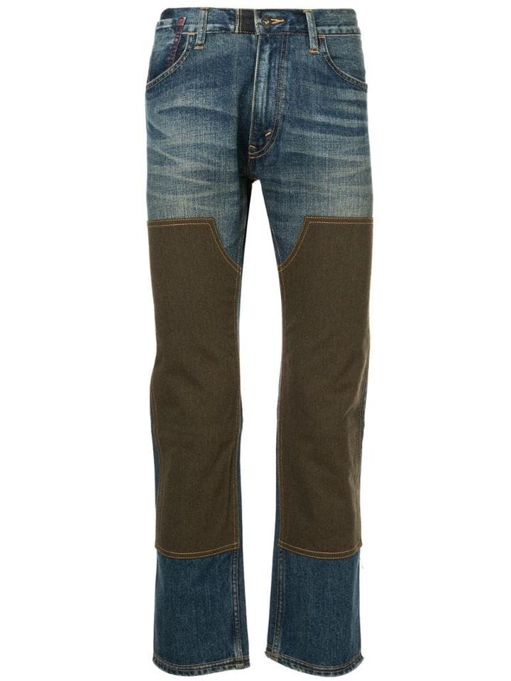 Junya Watanabe Man Suede Panel Jeans - Blue