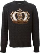 Dolce & Gabbana Crown Embroidered Sweater, Men's, Size: 50, Grey, Virgin Wool