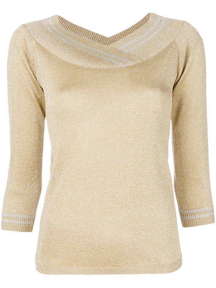 Charlott Metallic V-neck Pullover - Yellow & Orange