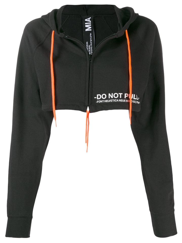 Mia-iam Cropped Drawstring Hoodie - Black