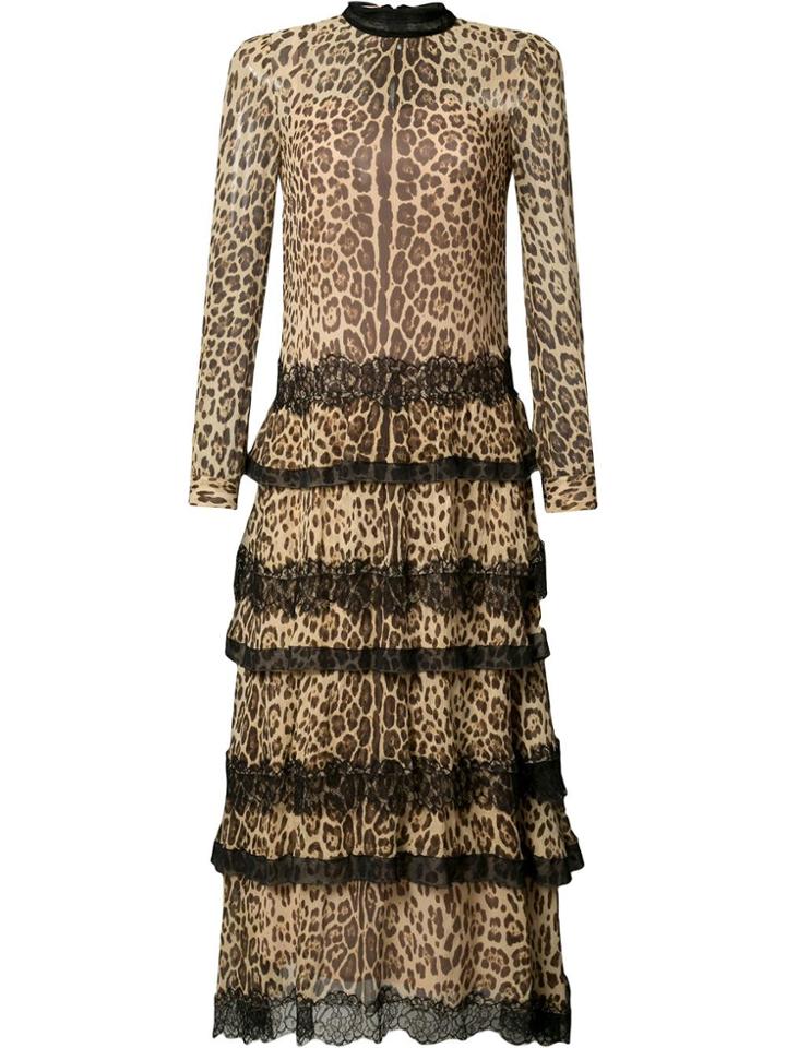 Red Valentino Leopard Print Ruffled Dress - Black