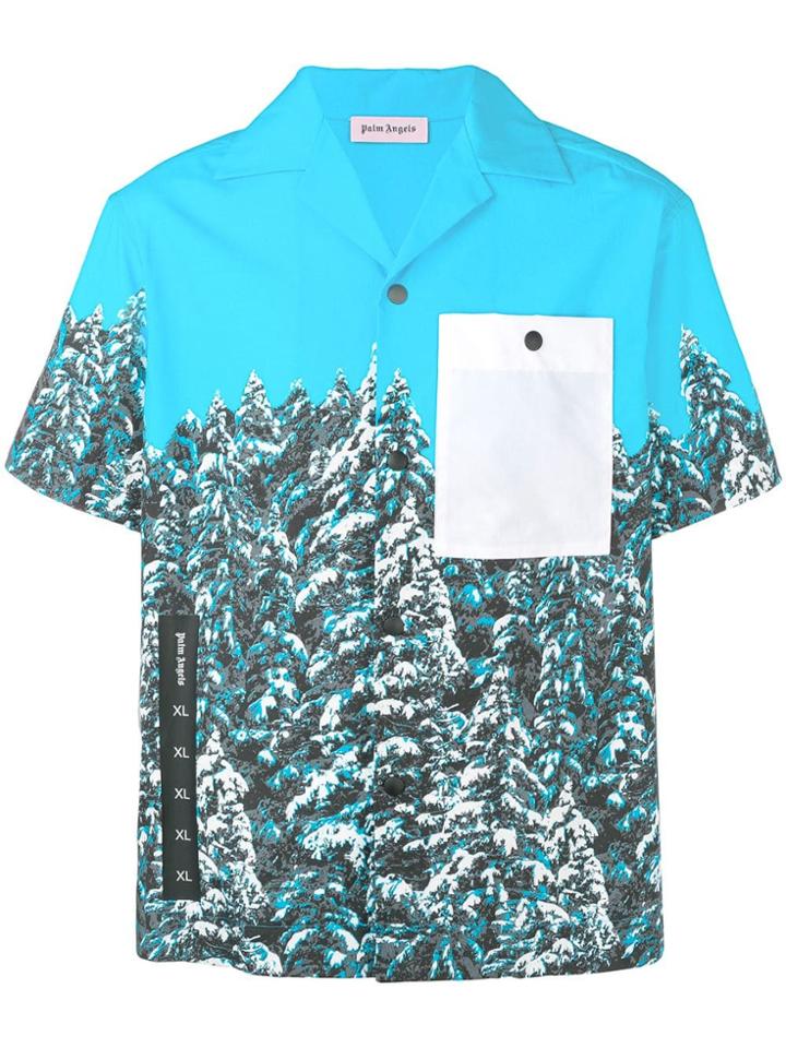 Palm Angels Snow Trees Printed Shirt - Blue