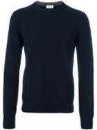 Moncler Classic Crew Neck Sweater, Men's, Size: Large, Blue, Virgin Wool