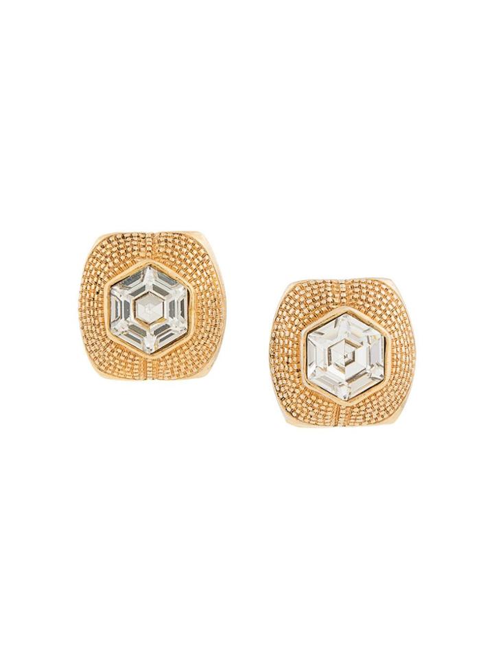 Chanel Vintage Square Textured Earrings - Gold