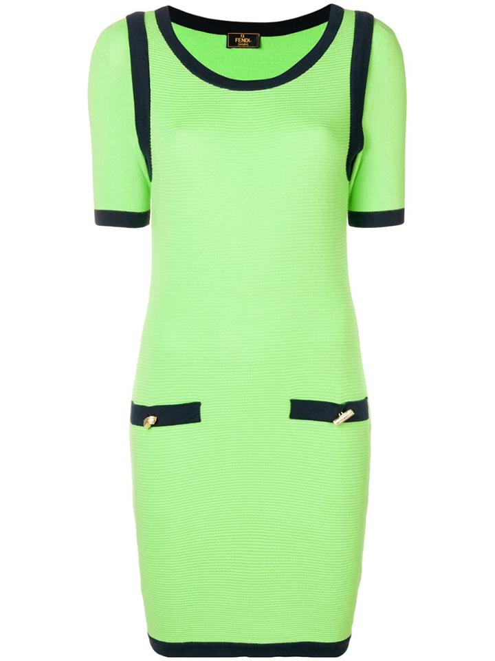 Fendi Vintage 1990's Fitted Ribbed Dress - Green