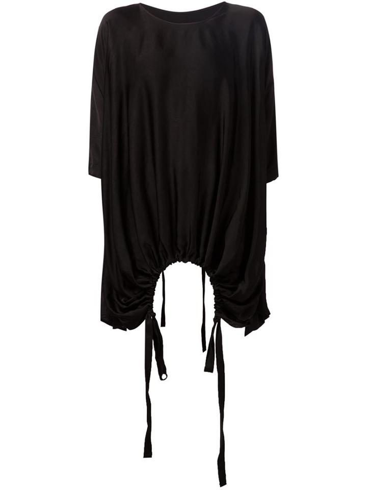 Uma Wang Gathered Drawstring Hem Top, Women's, Size: Medium, Black, Cupro