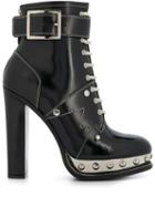 Alexander Mcqueen Studded Metallic Platform Sole Ankle Boots - Black