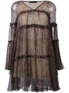 Plein Sud - Flared Short Dress - Women - Silk - 38, Brown, Silk