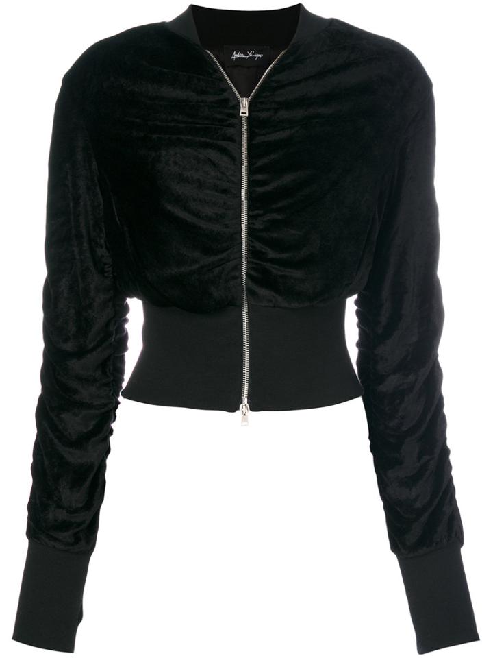 Andrea Ya'aqov Front Zip Cropped Jacket - Black