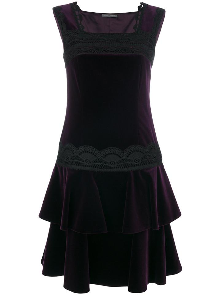 Alberta Ferretti Lace Trim And Frill Dress - Pink & Purple
