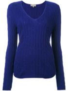 N.peal Diagonal Cable V-neck Jumper, Women's, Size: Small, Blue, Cashmere