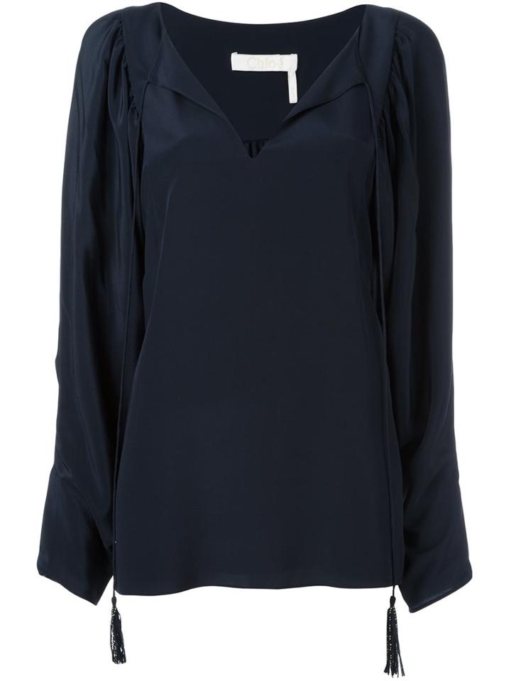 Chloé Slit Front Blouse, Women's, Size: 38, Blue, Silk