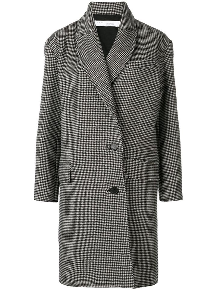 Iro Checked Print Oversized Coat - Black