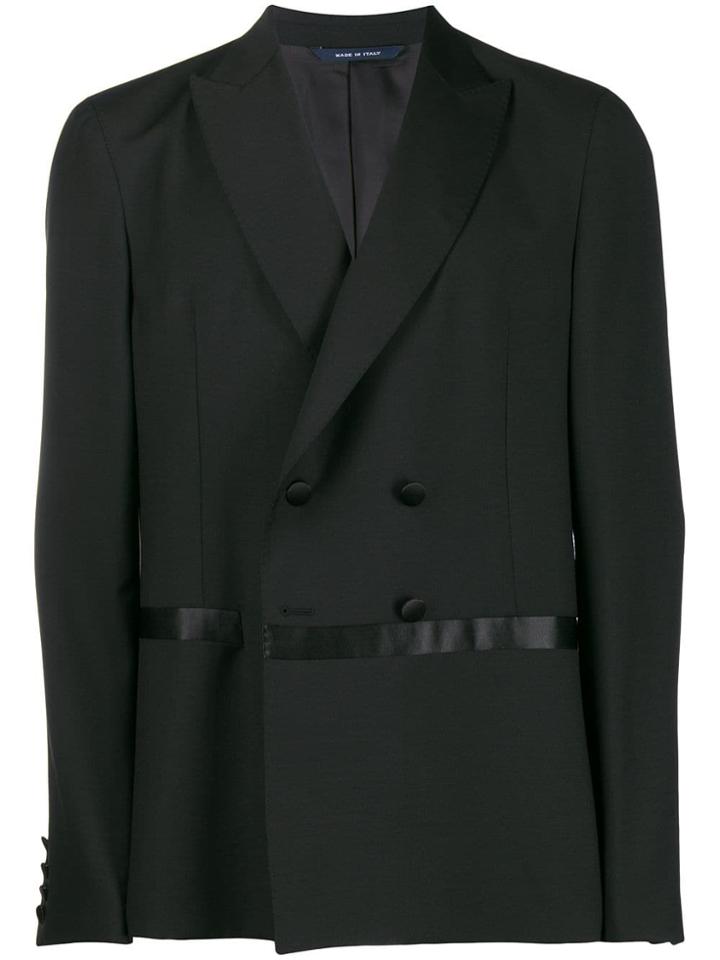 Sartorial Monk Double Breasted Stripe Blazer - Black