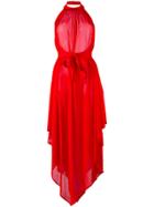 Balmain Halterneck Backless Asymmetric Dress - Red
