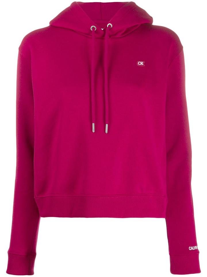 Calvin Klein Jeans Cropped Hooded Sweatshirt - Red