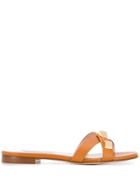 Stuart Weitzman Crossover Strap Slides - Brown