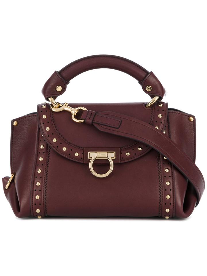 Salvatore Ferragamo Small Studded Sofia Tote - Red