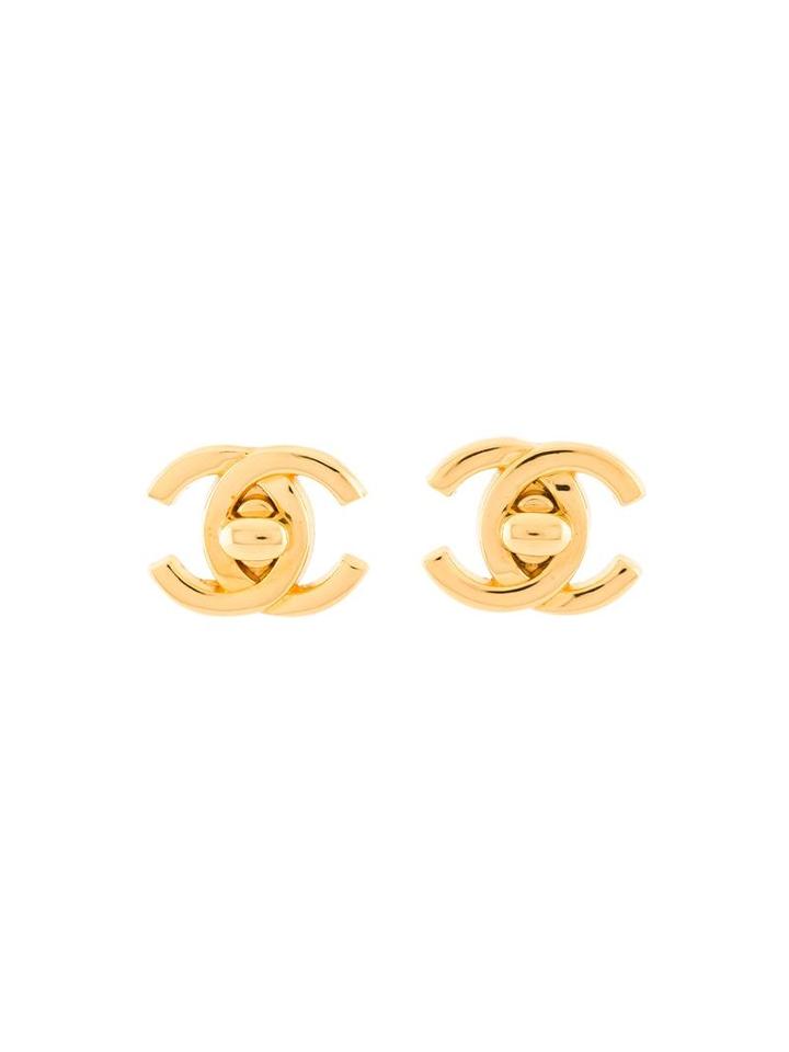 Chanel Vintage Cc Turn-lock Earrings, Women's, Metallic