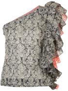 Rosie Assoulin Ruffled One-shoulder Floral Top - Black