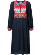 Figue Violeta Embroidered Peasant Dress - Blue