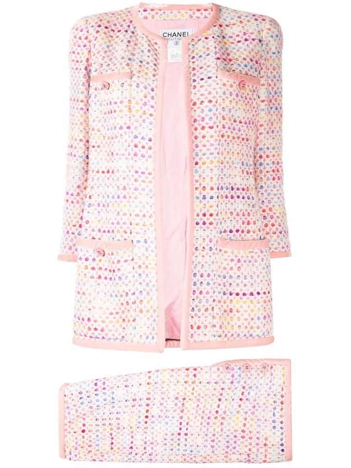 Chanel Pre-owned Geometric Tweed Collarless Skirt Suit - Pink