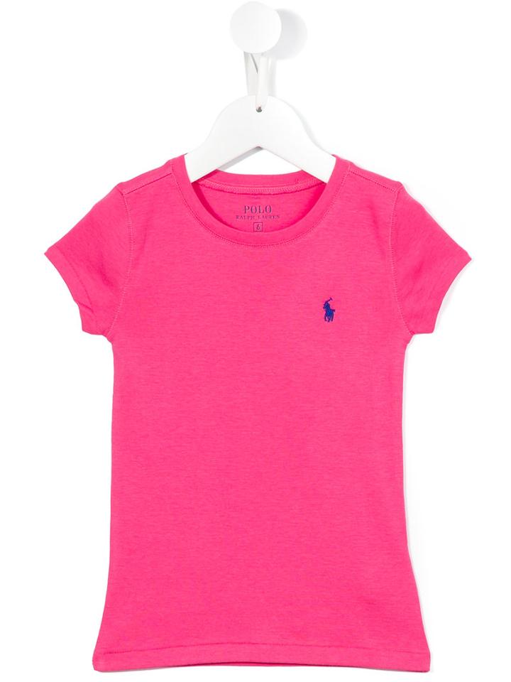 Ralph Lauren Kids Embroidered Logo T-shirt, Girl's, Size: 10 Yrs, Pink/purple