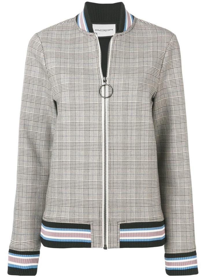Roqa Houndstooth Check Bomber Jacket - White