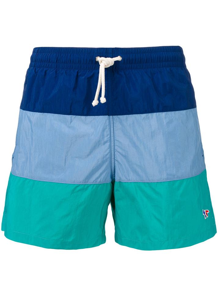Maison Kitsuné Colour-block Swim Shorts, Men's, Size: Xl, Blue, Polyamide