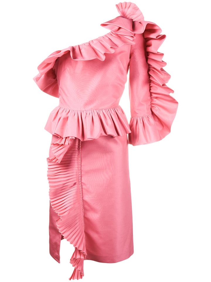Gucci - One Shoulder Ruffled Modern Dress - Women - Silk/polyamide/polyester/acetate - 38, Women's, Pink/purple, Silk/polyamide/polyester/acetate