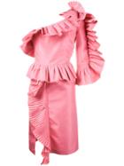 Gucci - One Shoulder Ruffled Modern Dress - Women - Silk/polyamide/polyester/acetate - 38, Women's, Pink/purple, Silk/polyamide/polyester/acetate