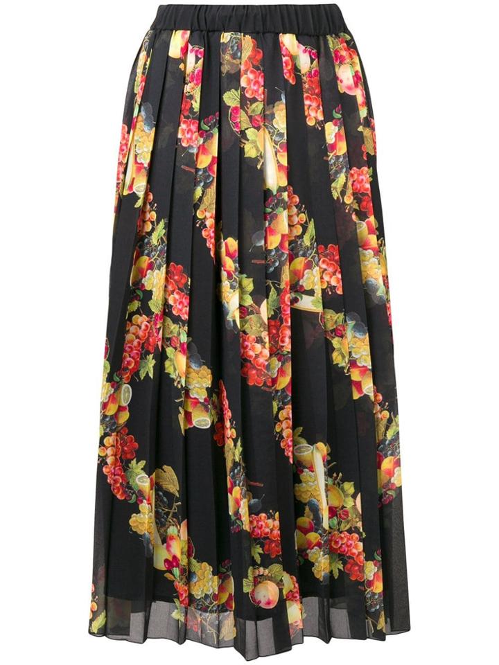 Ultràchic Fruit Pattern Pleated Skirt - Black