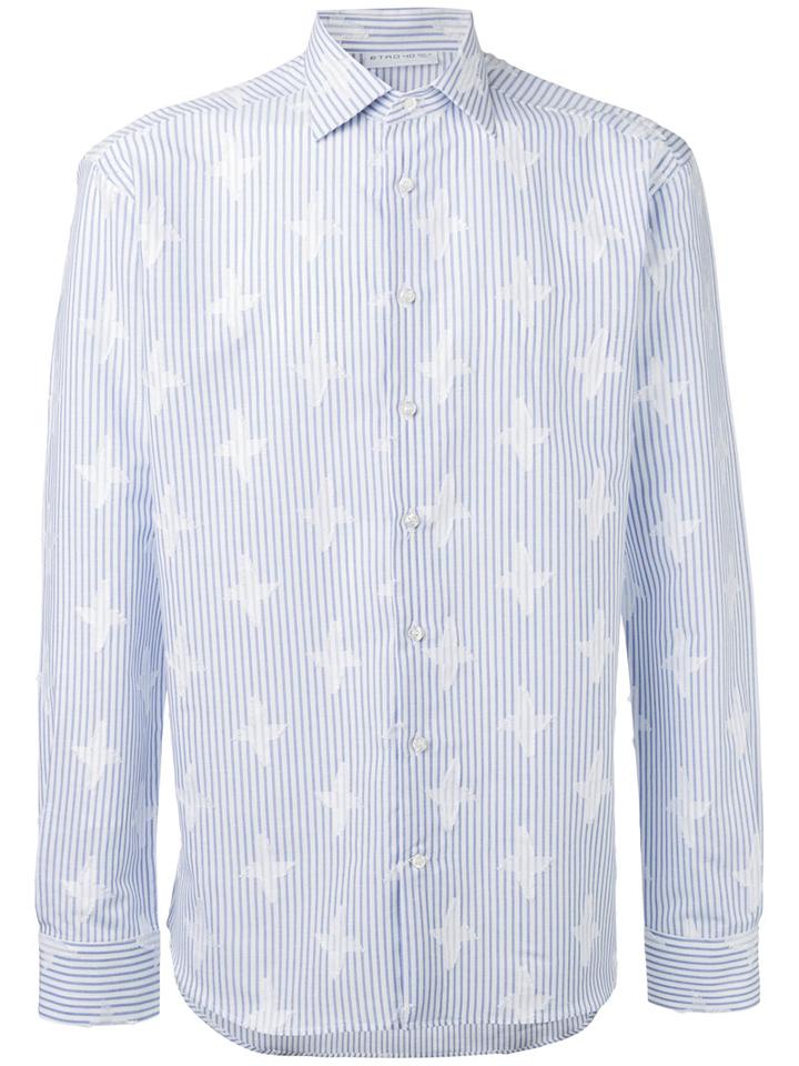 Etro Striped Shirt, Men's, Size: 38, Blue, Cotton/linen/flax
