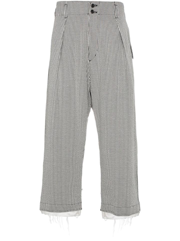 Sulvam Seersucker Raw Edge Cropped Trousers - Grey