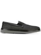 Dolce & Gabbana Embroidered Crown Denim Slip-on Sneakers, Men's, Size: 40, Black, Leather/cotton/rubber