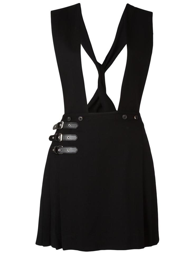 Mcq Alexander Mcqueen Pinafore Kilt Effect Dungarees, Women's, Size: 42, Black, Spandex/elastane/viscose/wool