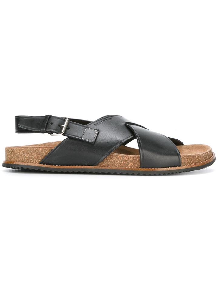 Saint Laurent Crossover Strap Sandals - Black