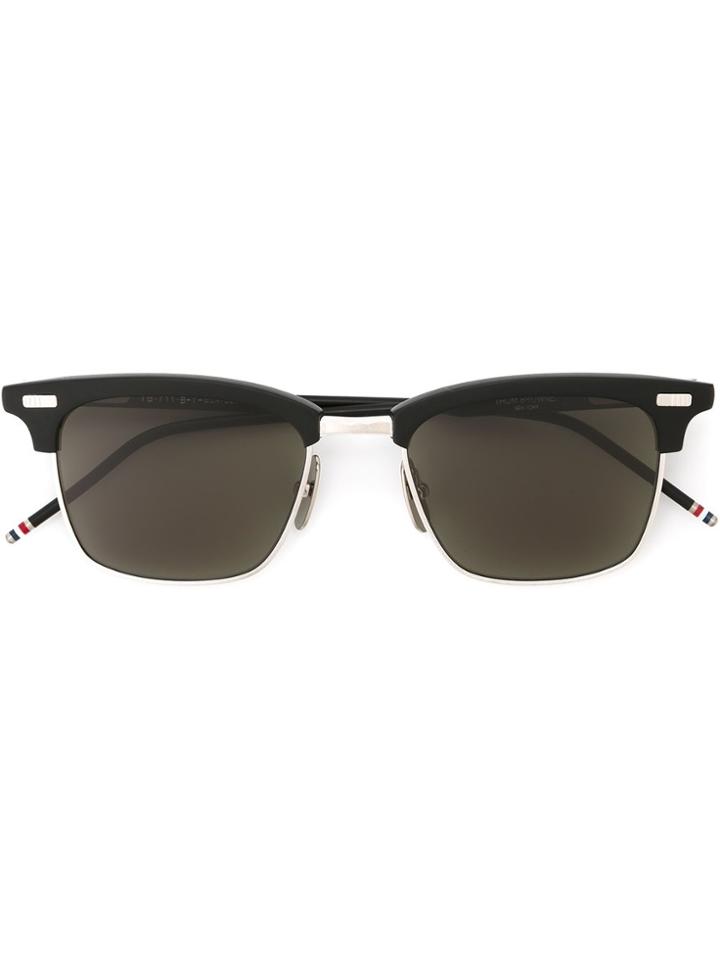 Thom Browne Eyewear Matte Black & Silver Sunglasses