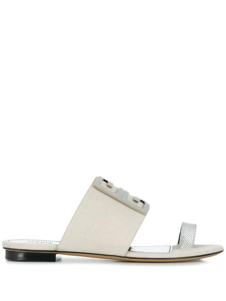 Givenchy Logo Plaque Flat Sandals - Neutrals