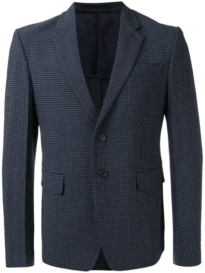 Prada Checked Suit Jacket, Men's, Size: 52, Blue, Silk/spandex/elastane/viscose/virgin Wool