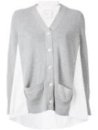 Sacai Block Panel Cardigan, Women's, Size: 2, Grey, Cotton/polyester