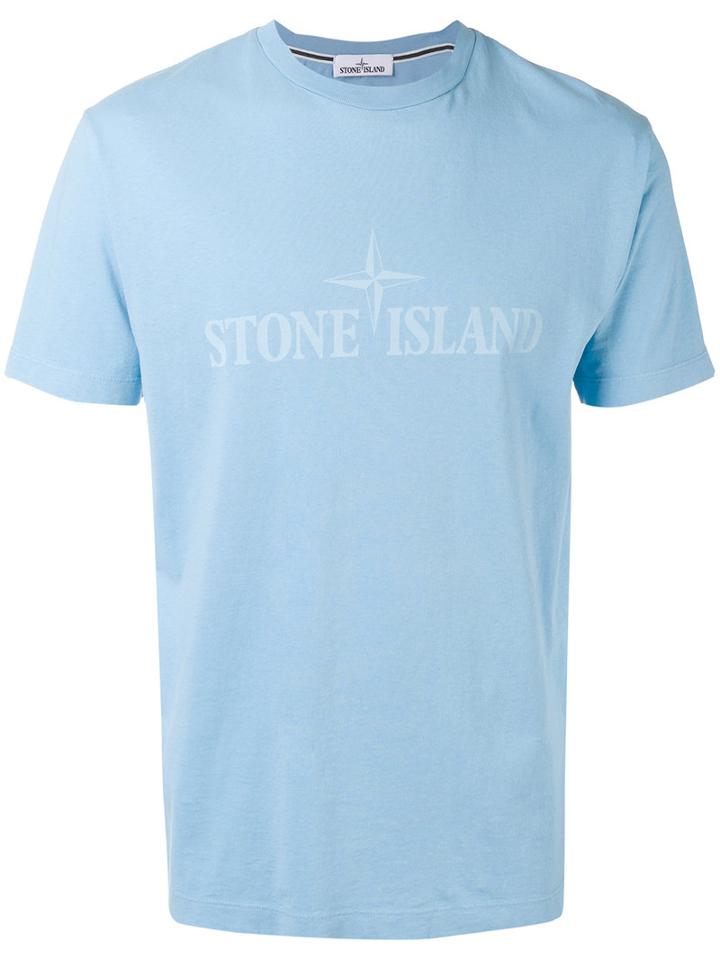 Stone Island - Brand Print T-shirt - Men - Cotton - L, Blue, Cotton